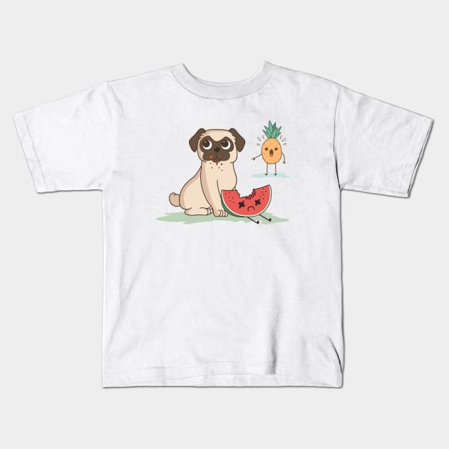 PUG DOG WATERMELON PINEAPPLE Kids T-Shirt by walterorlandi